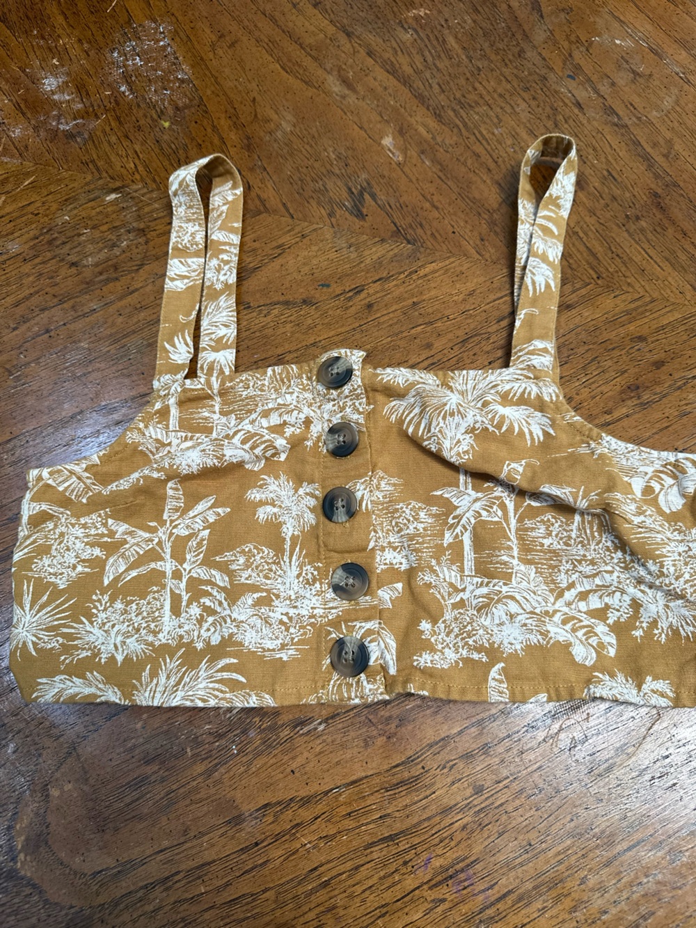 American Eagle Outfitters Mustard Palm Print Crop Top